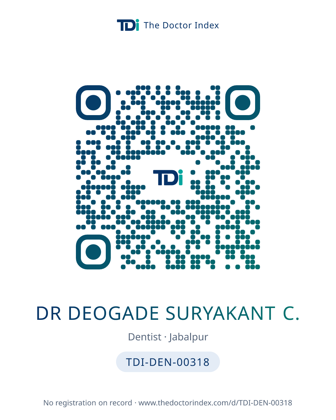 QR card for Dr Deogade Suryakant C., TDI-DEN-00318