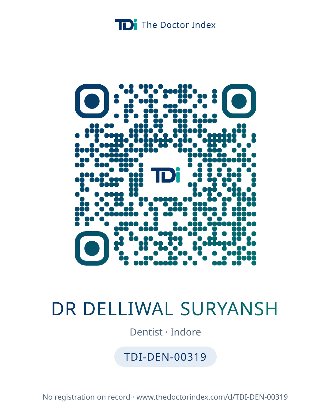 QR card for Dr Delliwal Suryansh, TDI-DEN-00319