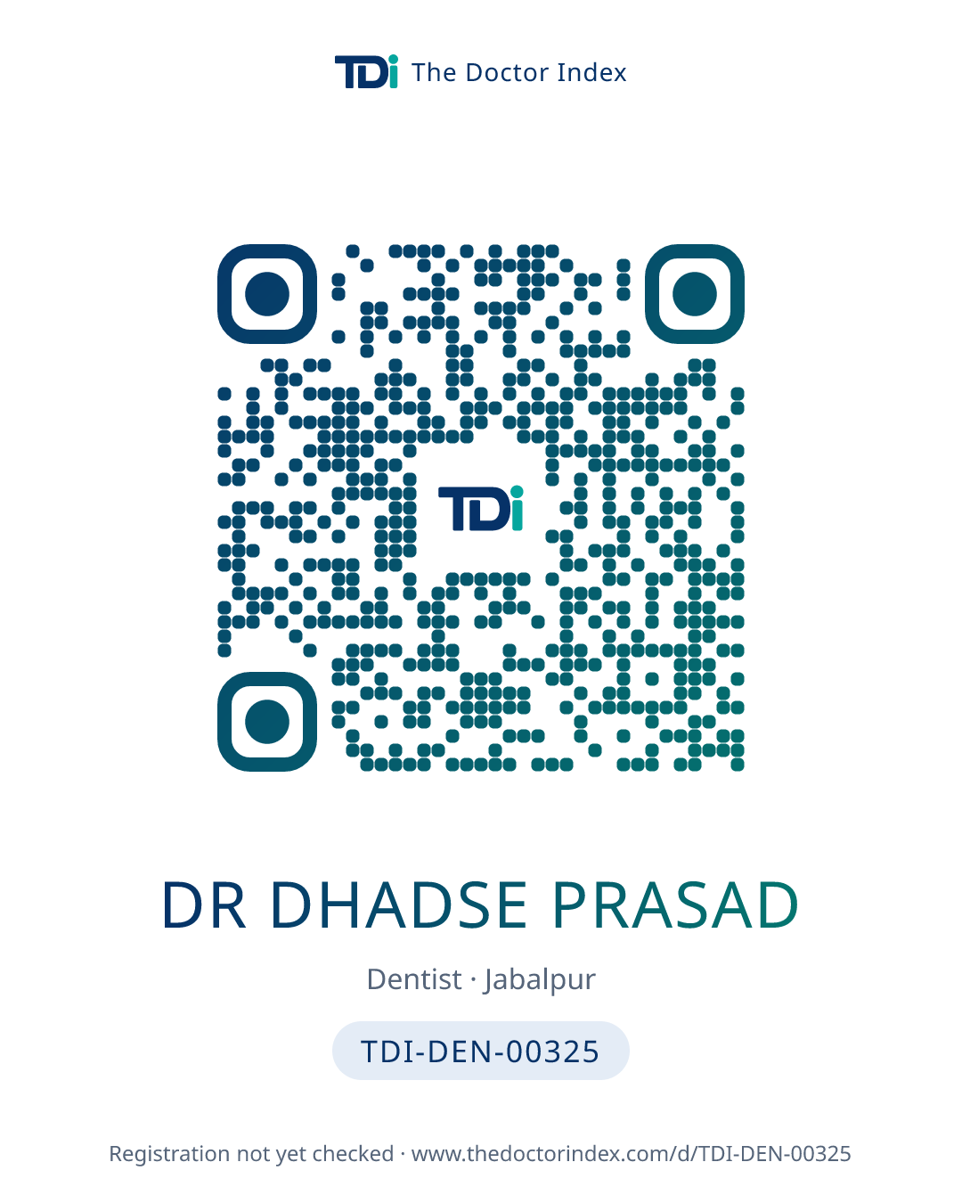 QR card for Dr Dhadse Prasad, TDI-DEN-00325