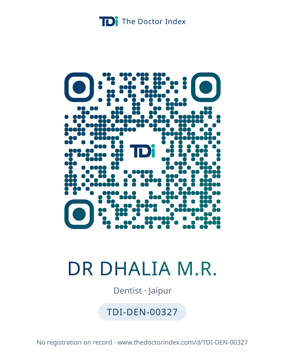 QR card for Dr Dhalia M.R., TDI-DEN-00327