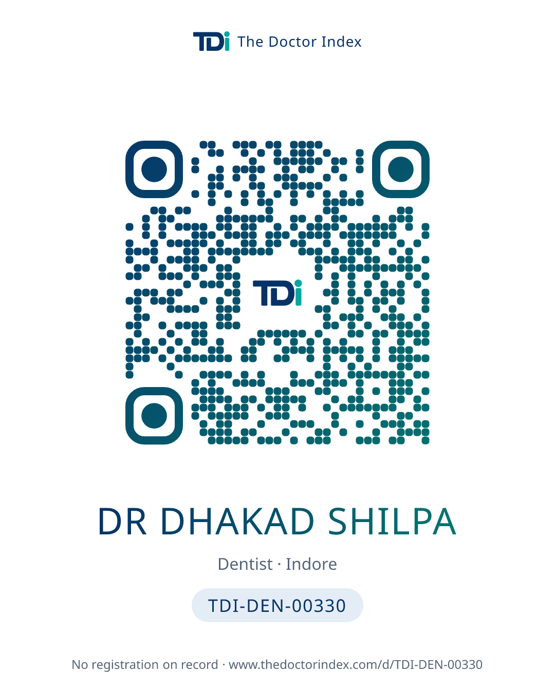 QR card for Dr Dhakad Shilpa, TDI-DEN-00330