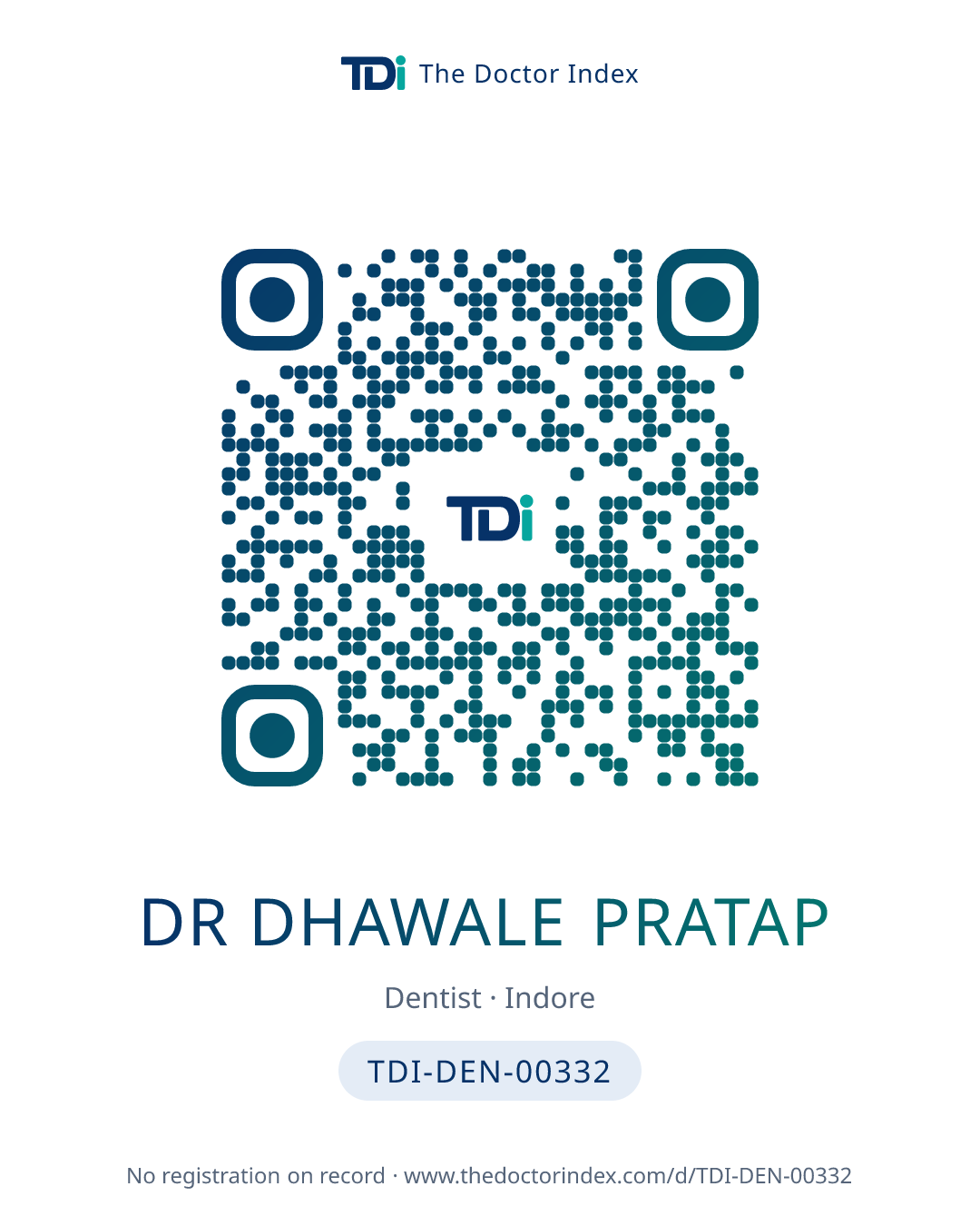 QR card for Dr Dhawale Pratap, TDI-DEN-00332
