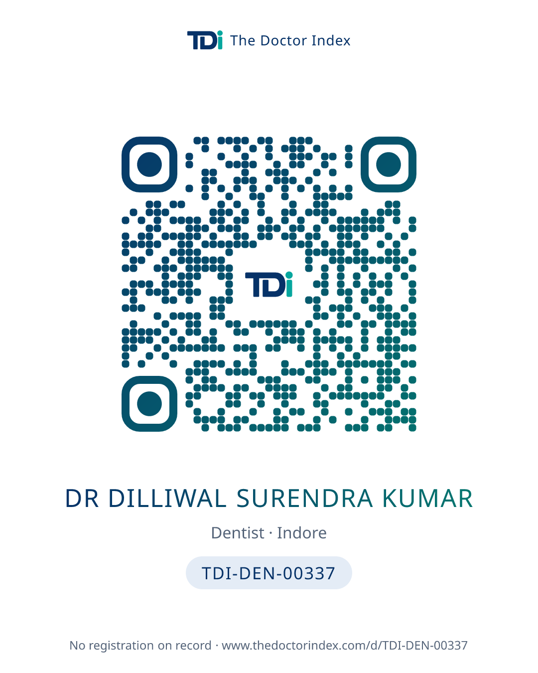 QR card for Dr Dilliwal Surendra Kumar, TDI-DEN-00337