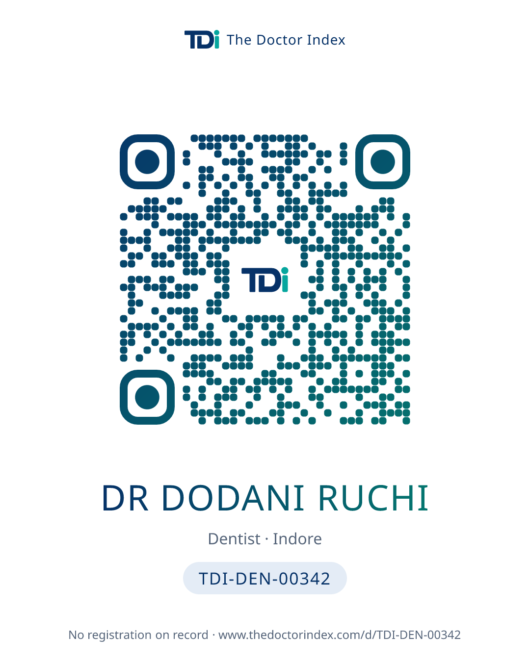 QR card for Dr Dodani Ruchi, TDI-DEN-00342