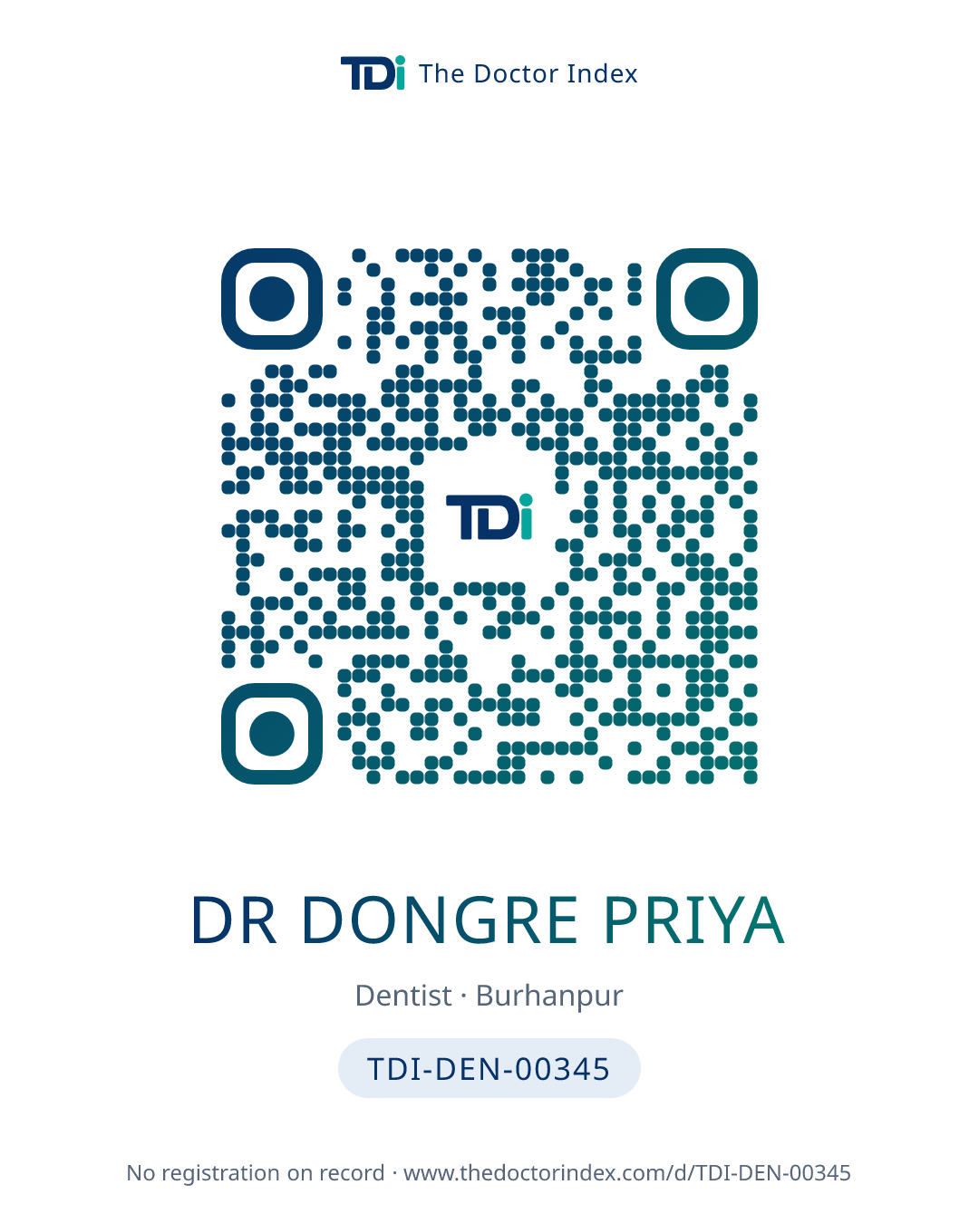 QR card for Dr Dongre Priya, TDI-DEN-00345