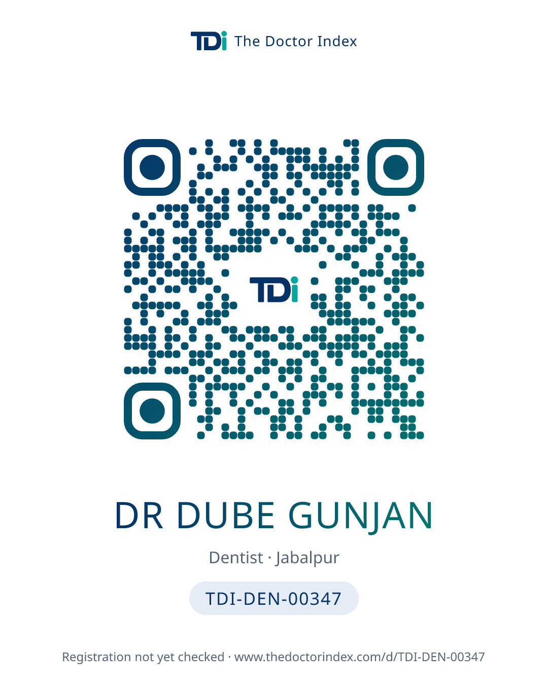 QR card for Dr Dube Gunjan, TDI-DEN-00347