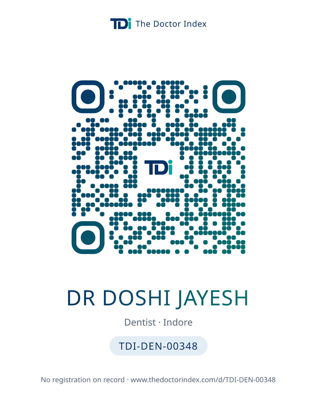 QR card for Dr Doshi Jayesh, TDI-DEN-00348