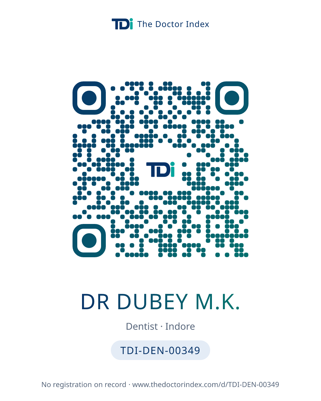 QR card for Dr Dubey M.K., TDI-DEN-00349