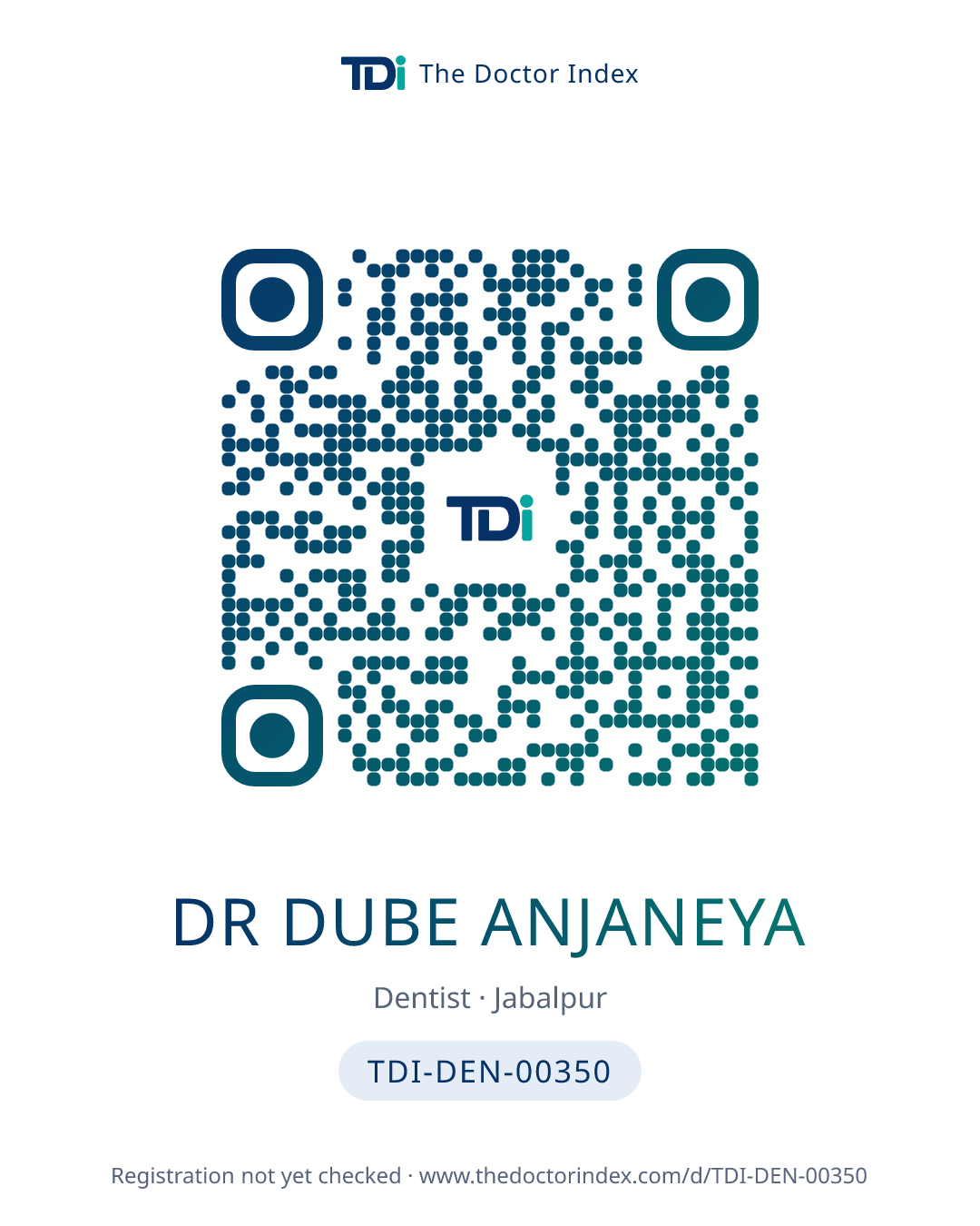 QR card for Dr Dube Anjaneya, TDI-DEN-00350