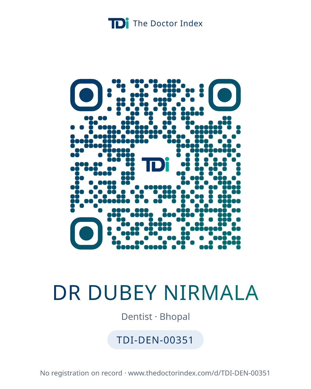 QR card for Dr Dubey Nirmala, TDI-DEN-00351