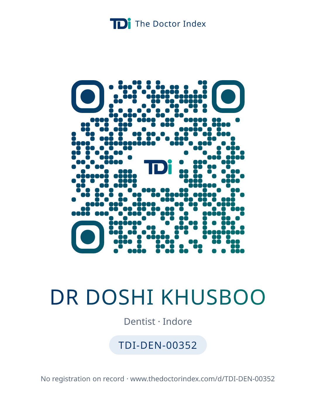 QR card for Dr Doshi Khusboo, TDI-DEN-00352