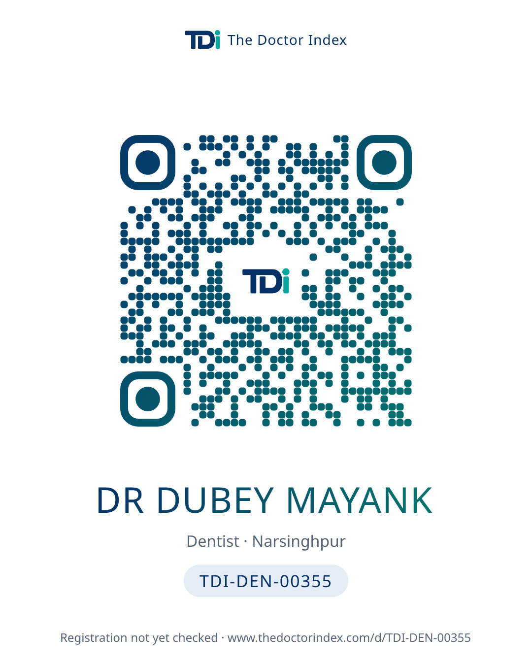 QR card for Dr Dubey Mayank, TDI-DEN-00355