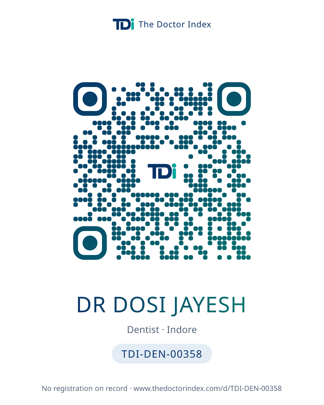 QR card for Dr Dosi Jayesh, TDI-DEN-00358