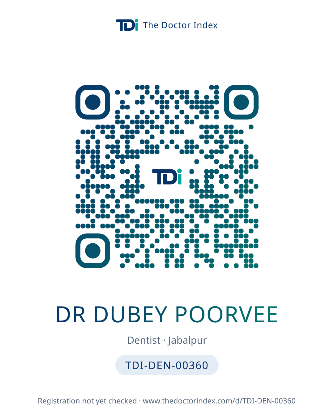 QR card for Dr Dubey Poorvee, TDI-DEN-00360