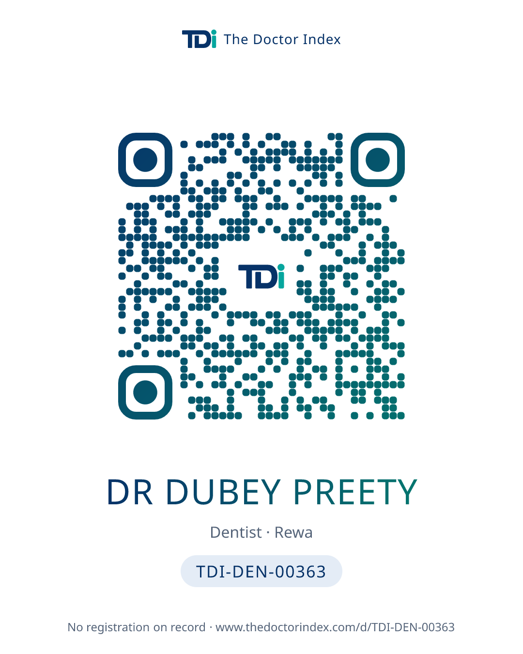 QR card for Dr Dubey Preety, TDI-DEN-00363