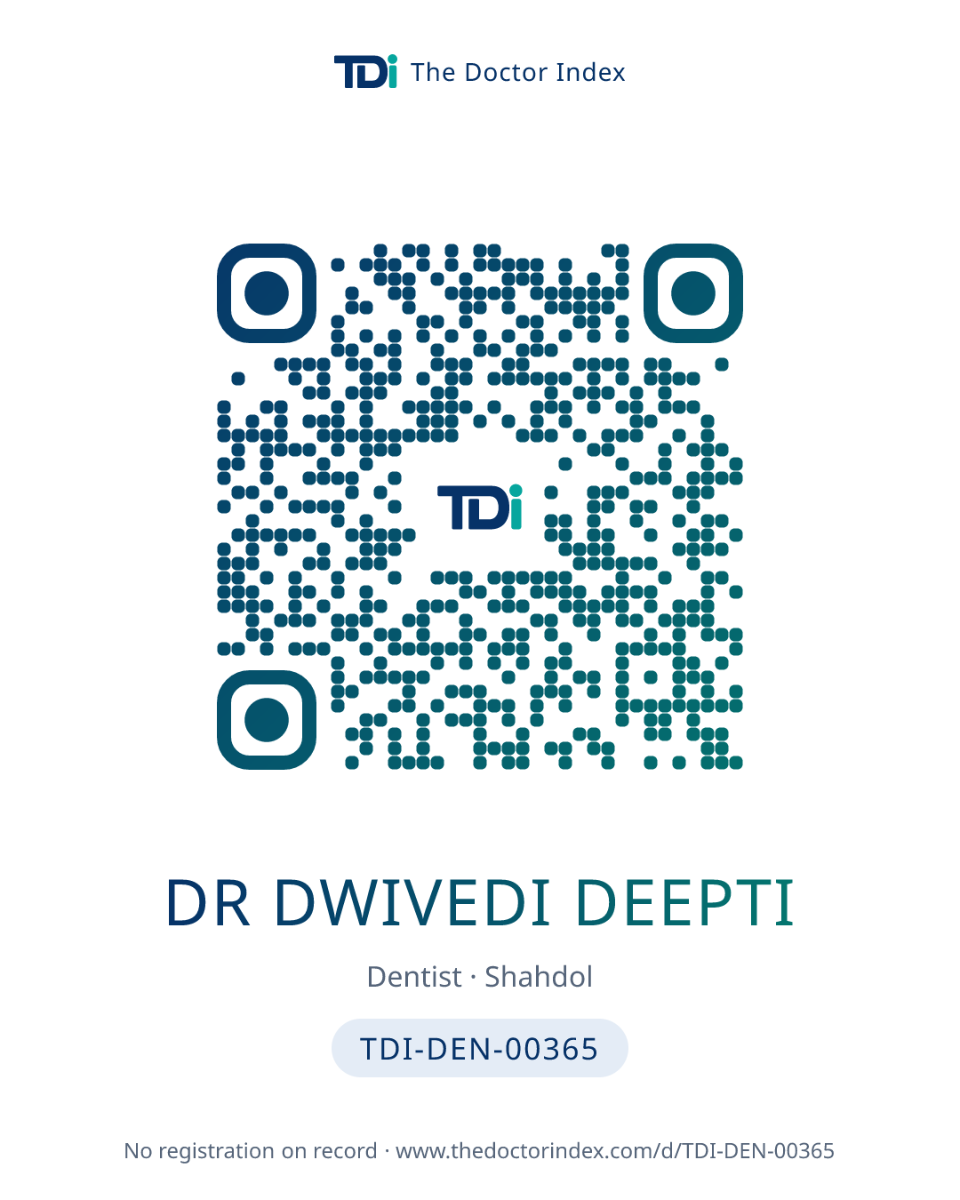 QR card for Dr Dwivedi Deepti, TDI-DEN-00365