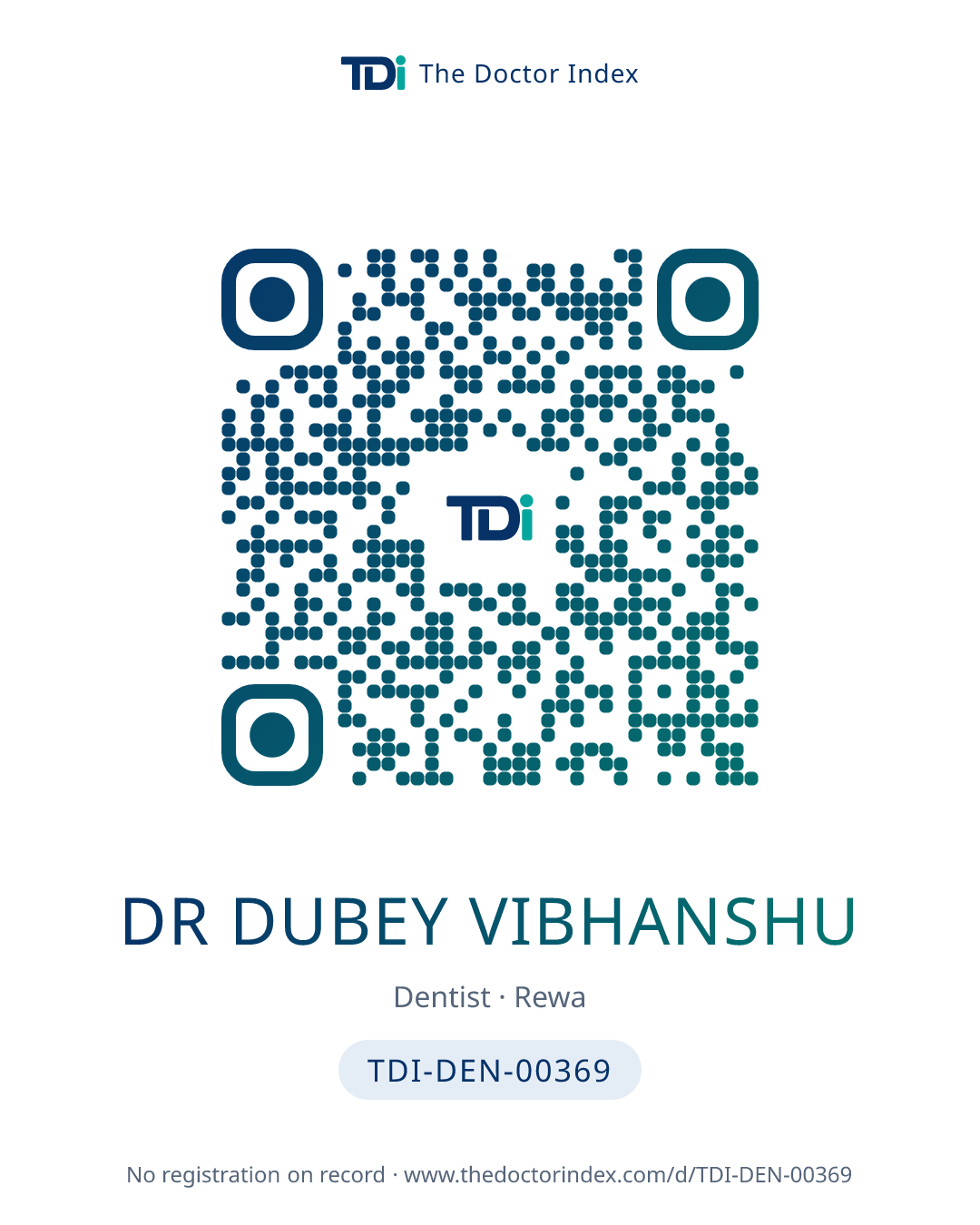 QR card for Dr Dubey Vibhanshu, TDI-DEN-00369