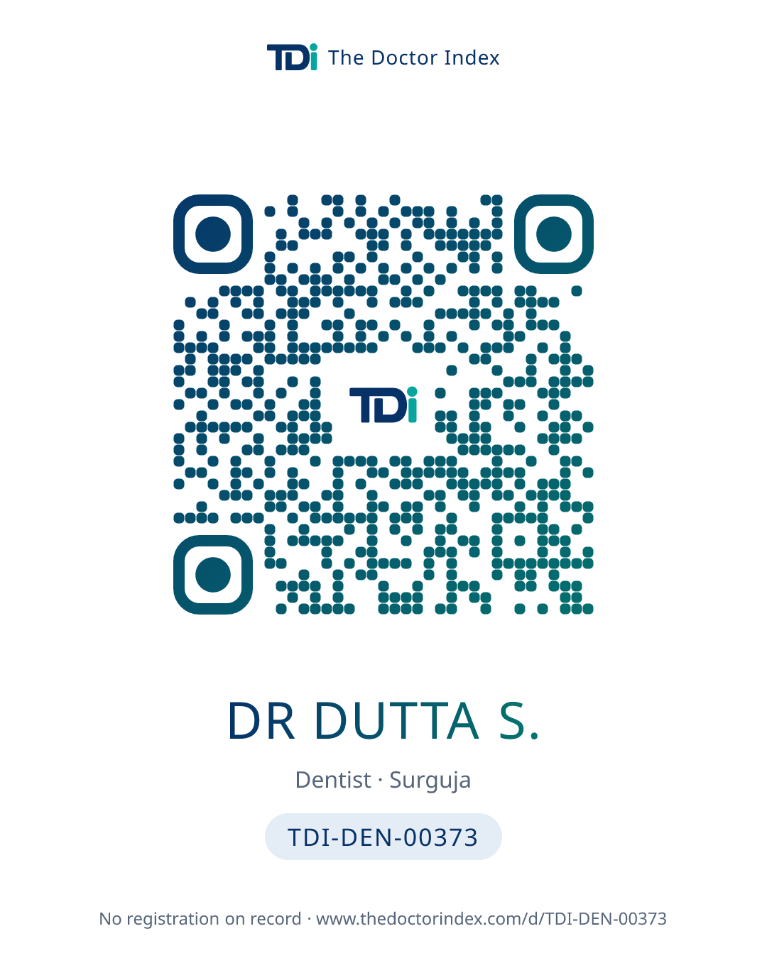 QR card for Dr Dutta S., TDI-DEN-00373