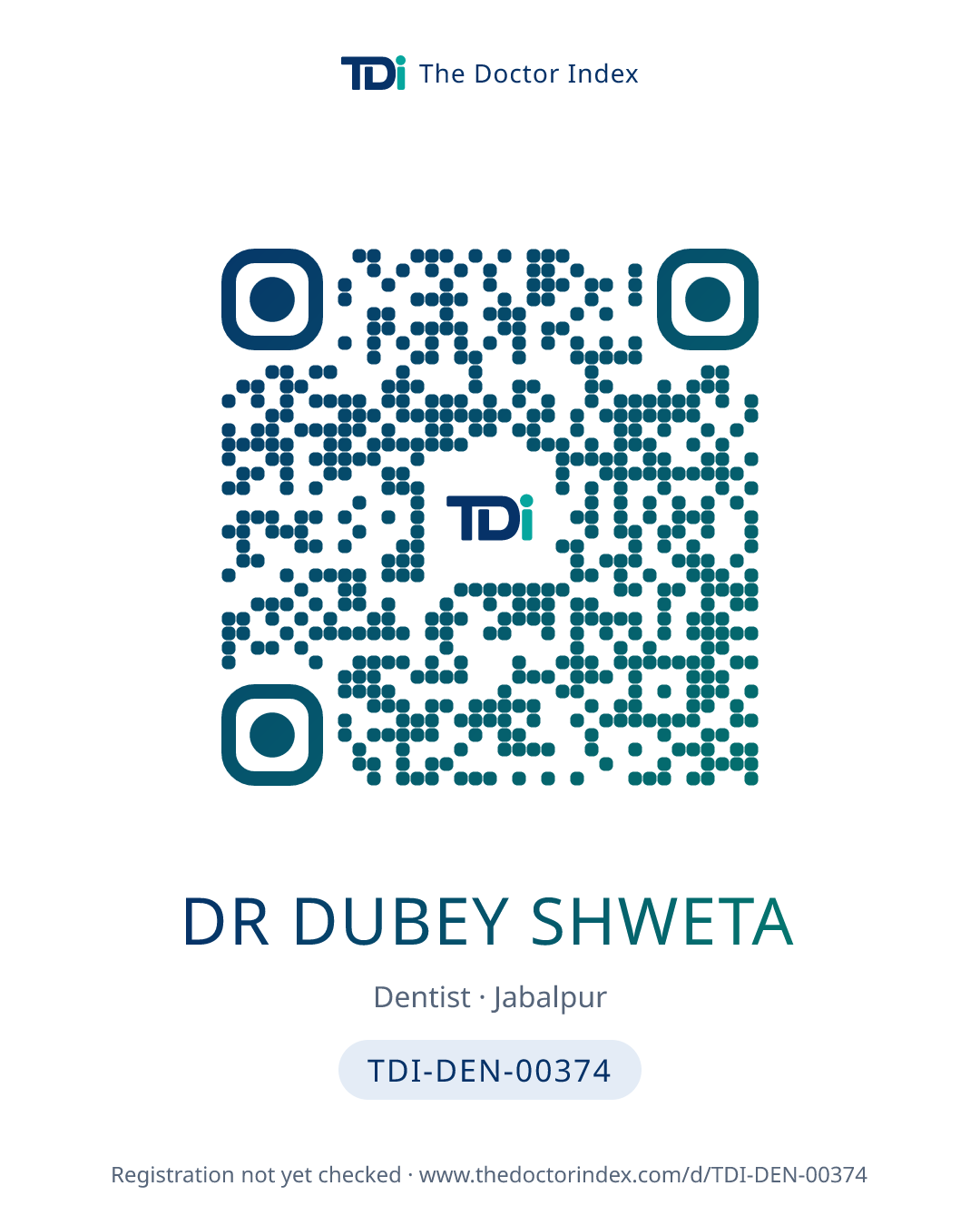 QR card for Dr Dubey Shweta, TDI-DEN-00374