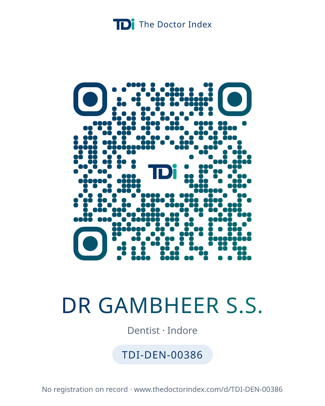 QR card for Dr Gambheer S.S., TDI-DEN-00386