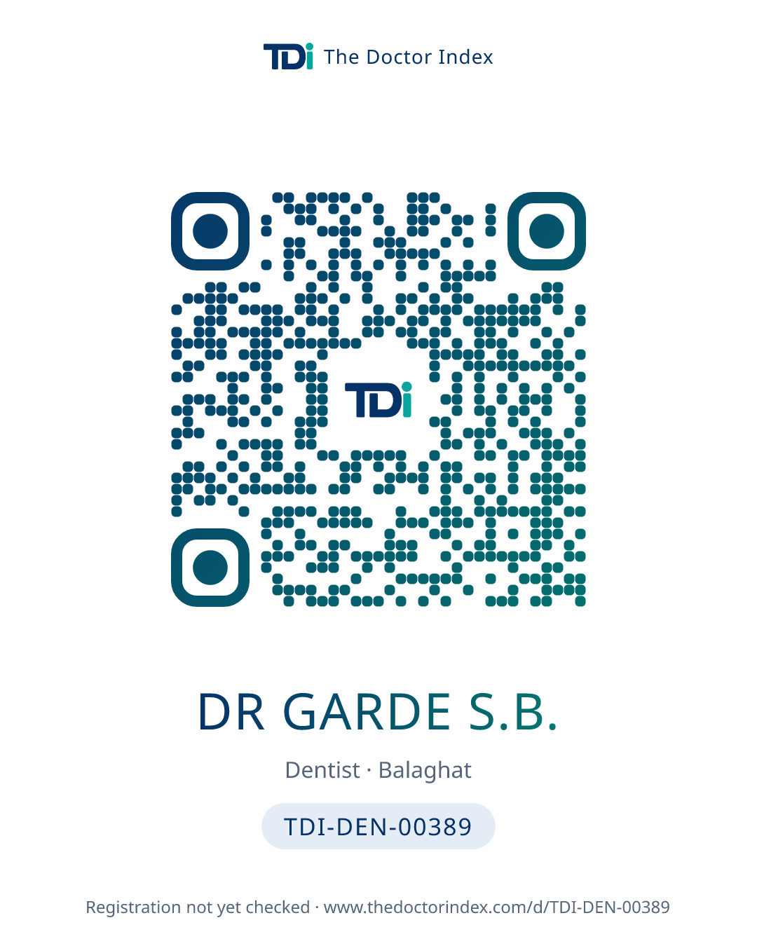 QR card for Dr Garde S.B., TDI-DEN-00389