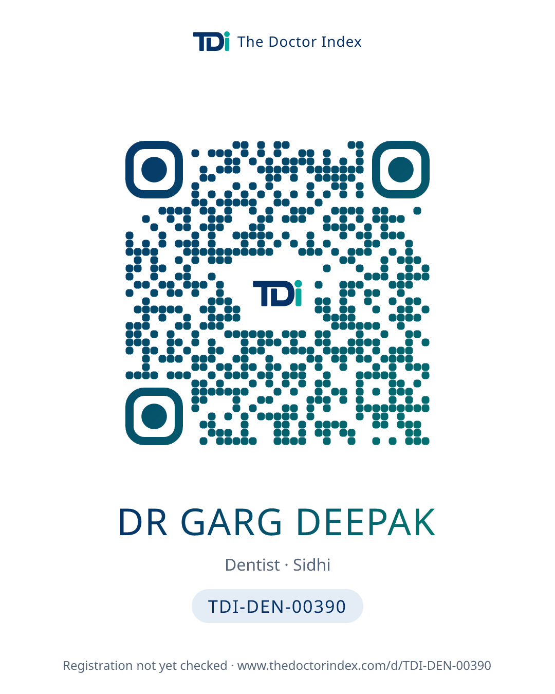 QR card for Dr Garg Deepak, TDI-DEN-00390