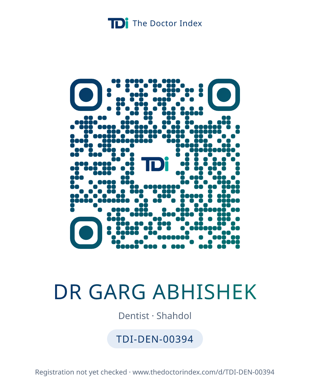 QR card for Dr Garg Abhishek, TDI-DEN-00394
