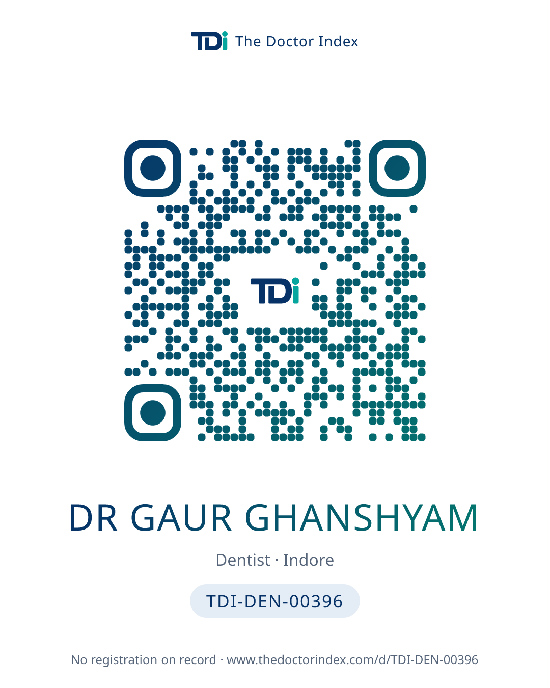 QR card for Dr Gaur Ghanshyam, TDI-DEN-00396