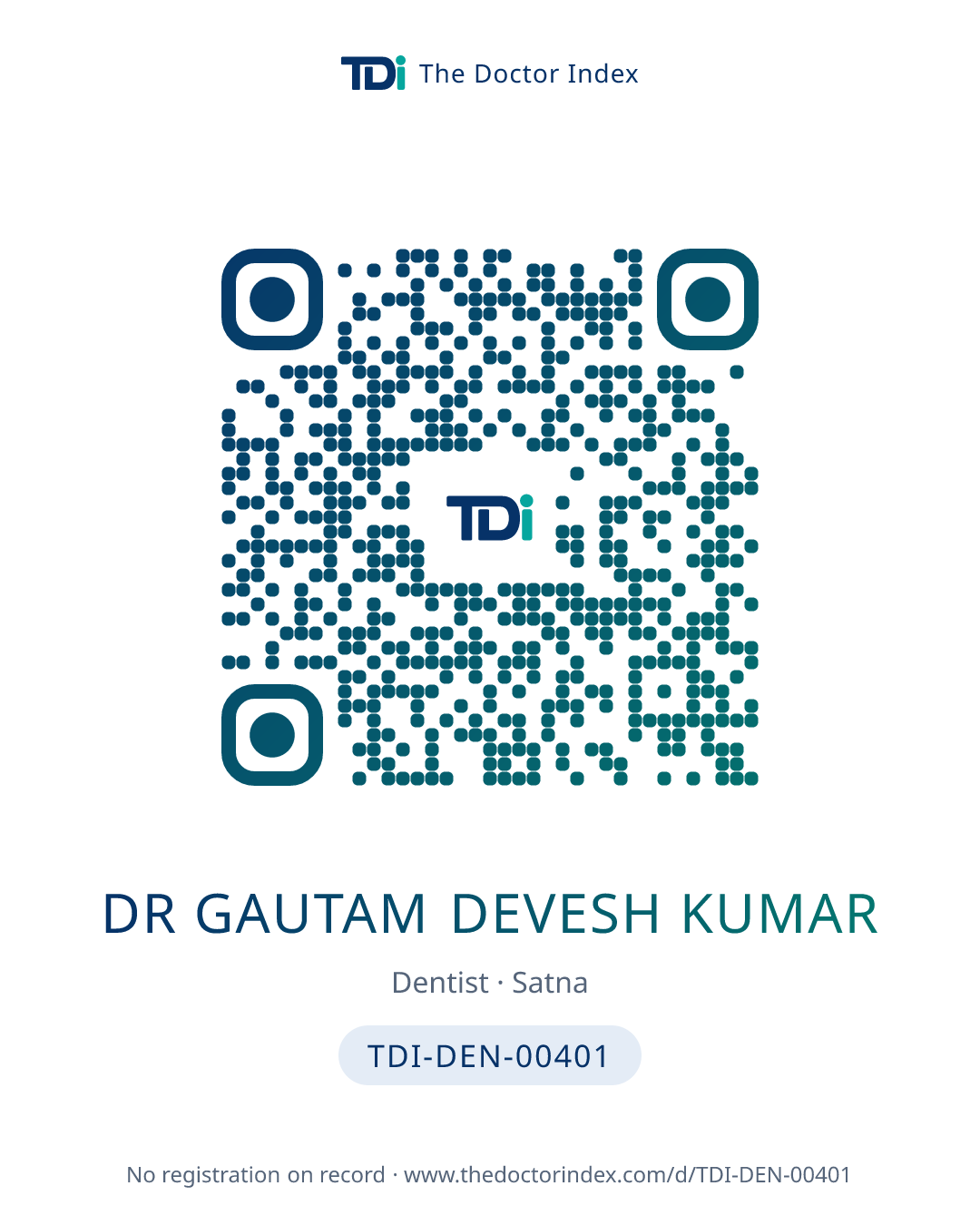 QR card for Dr Gautam Devesh Kumar, TDI-DEN-00401
