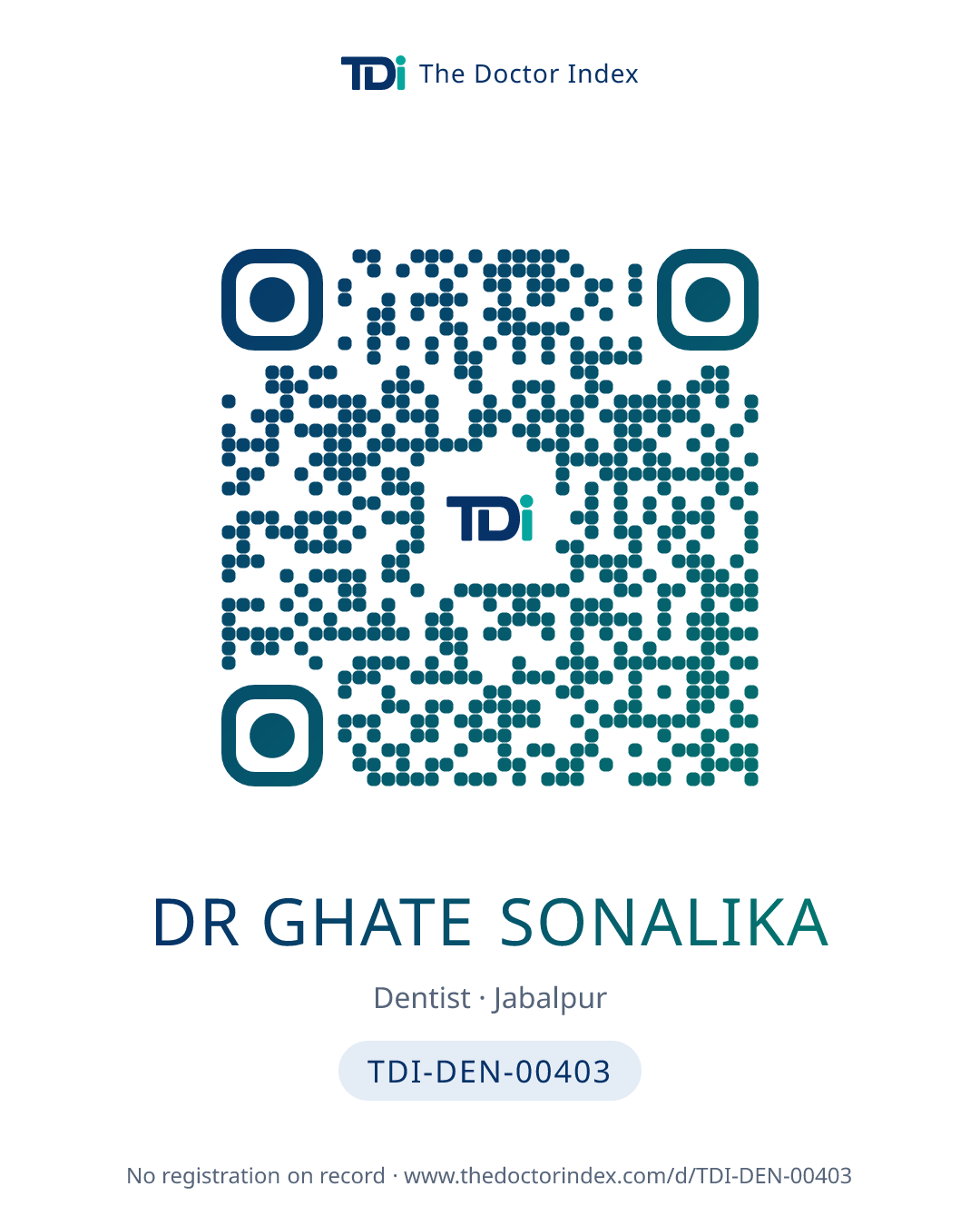 QR card for Dr Ghate Sonalika, TDI-DEN-00403