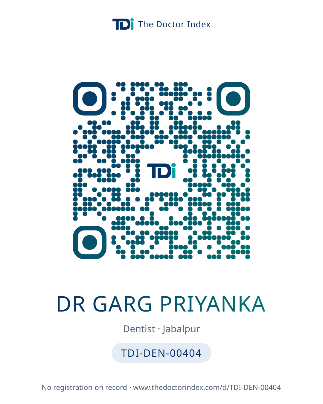 QR card for Dr Garg Priyanka, TDI-DEN-00404