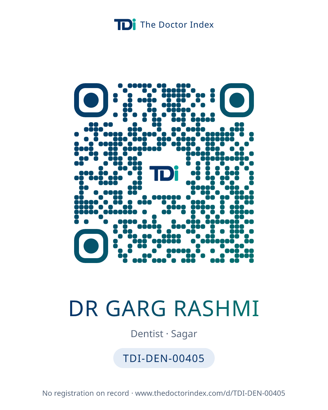 QR card for Dr Garg Rashmi, TDI-DEN-00405