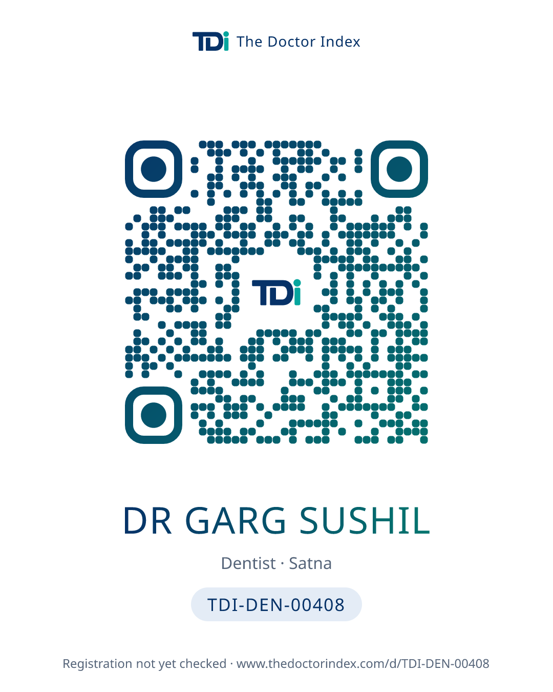 QR card for Dr Garg Sushil, TDI-DEN-00408