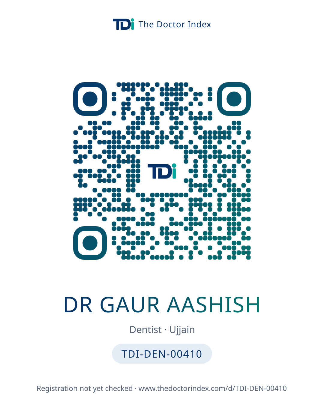 QR card for Dr Gaur Aashish, TDI-DEN-00410