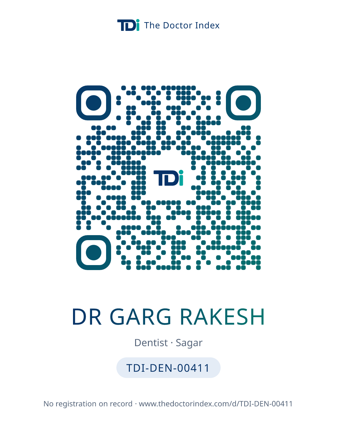 QR card for Dr Garg Rakesh, TDI-DEN-00411