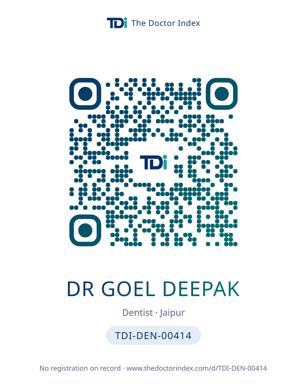 QR card for Dr Goel Deepak, TDI-DEN-00414