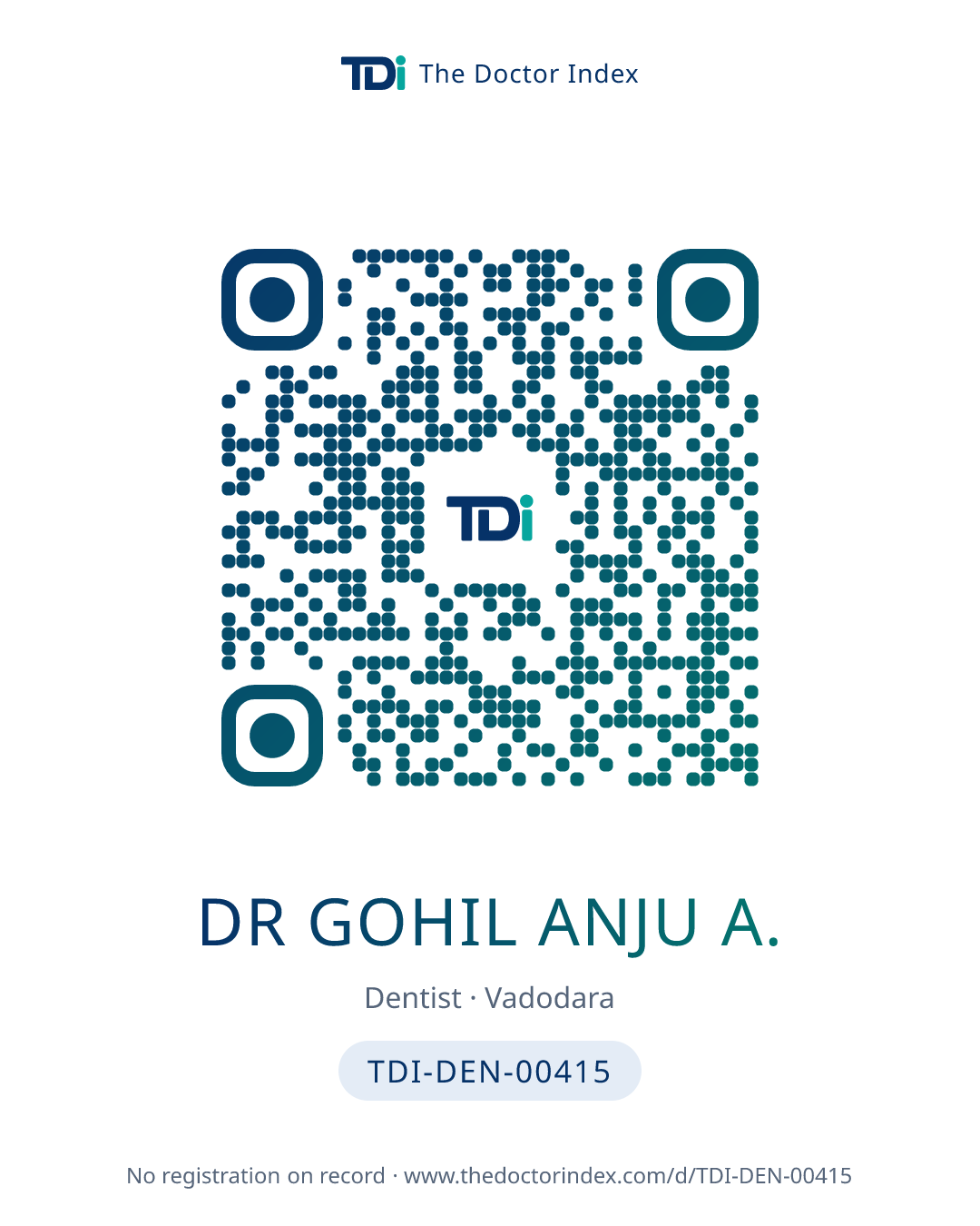 QR card for Dr Gohil Anju A., TDI-DEN-00415