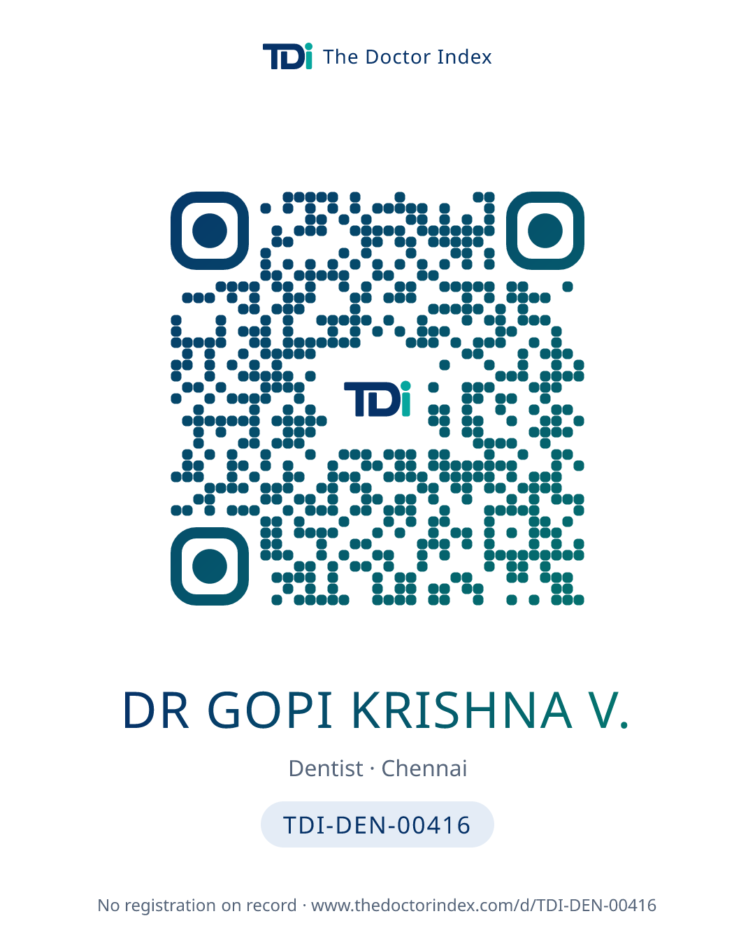 QR card for Dr Gopi Krishna V., TDI-DEN-00416