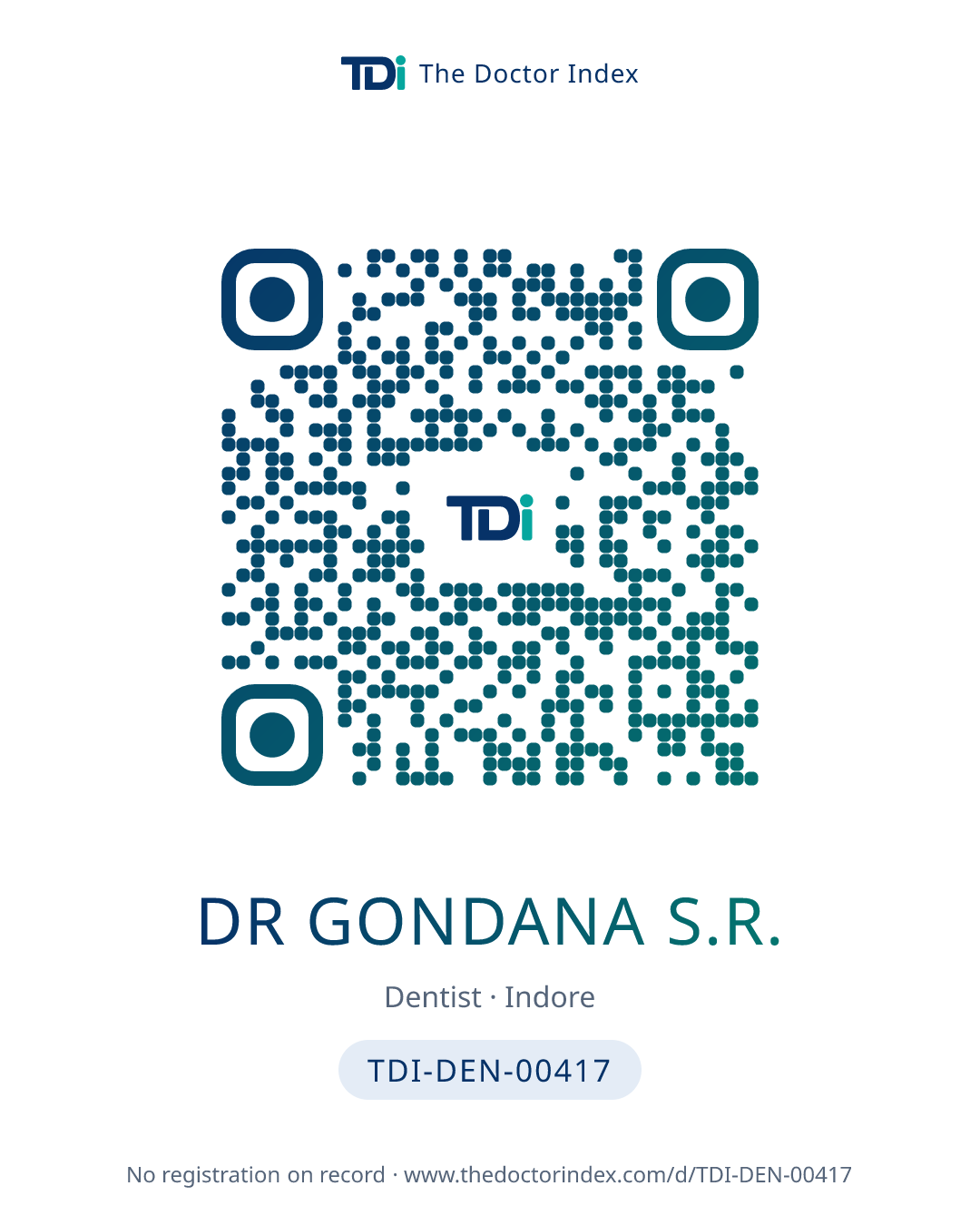 QR card for Dr Gondana S.R., TDI-DEN-00417