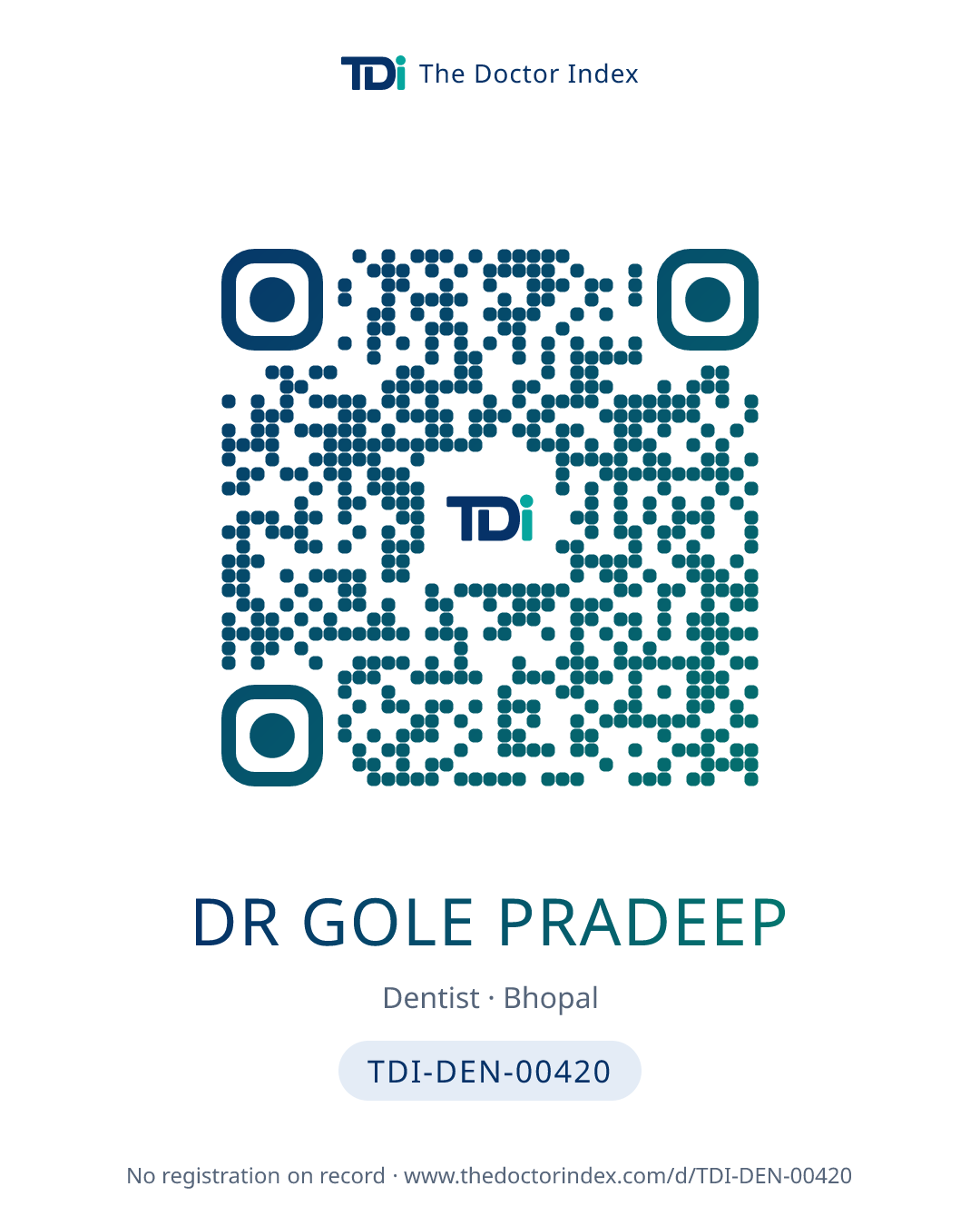 QR card for Dr Gole Pradeep, TDI-DEN-00420