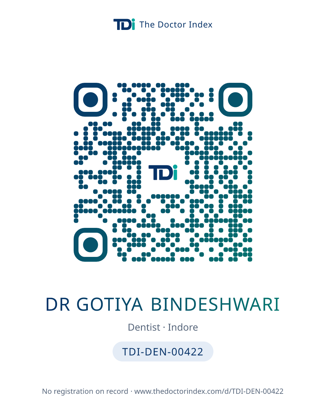 QR card for Dr Gotiya Bindeshwari, TDI-DEN-00422