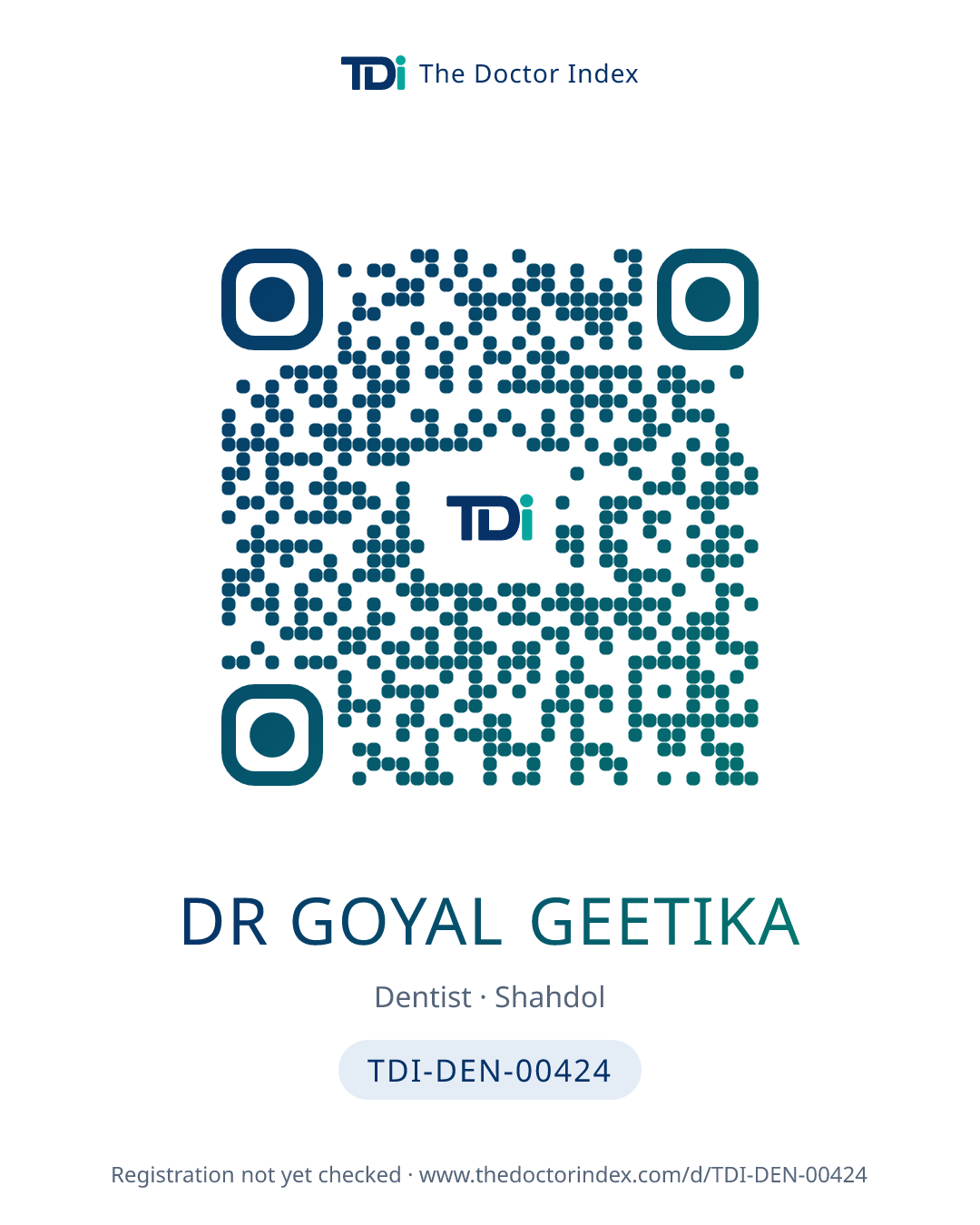 QR card for Dr Goyal Geetika, TDI-DEN-00424