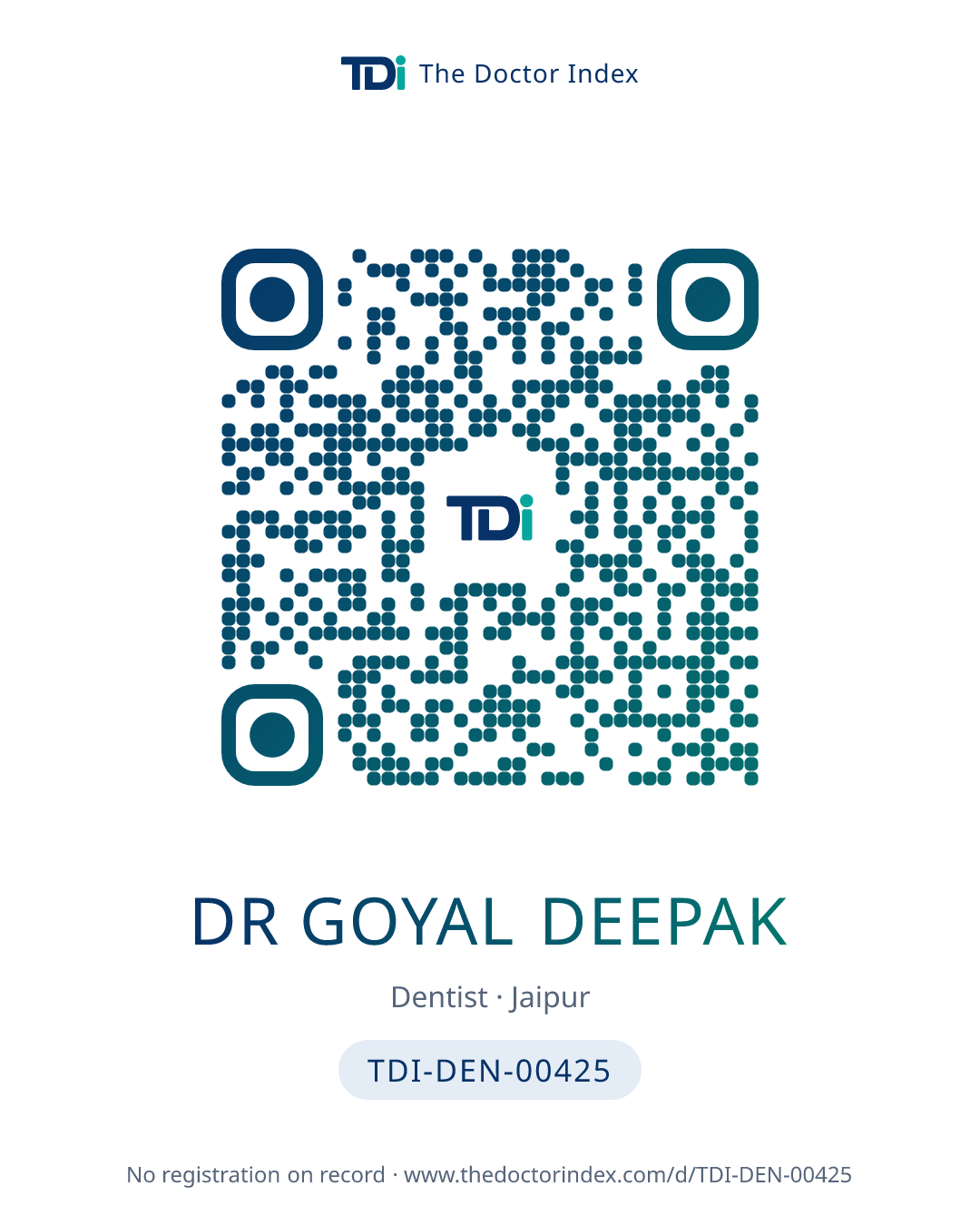 QR card for Dr Goyal Deepak, TDI-DEN-00425