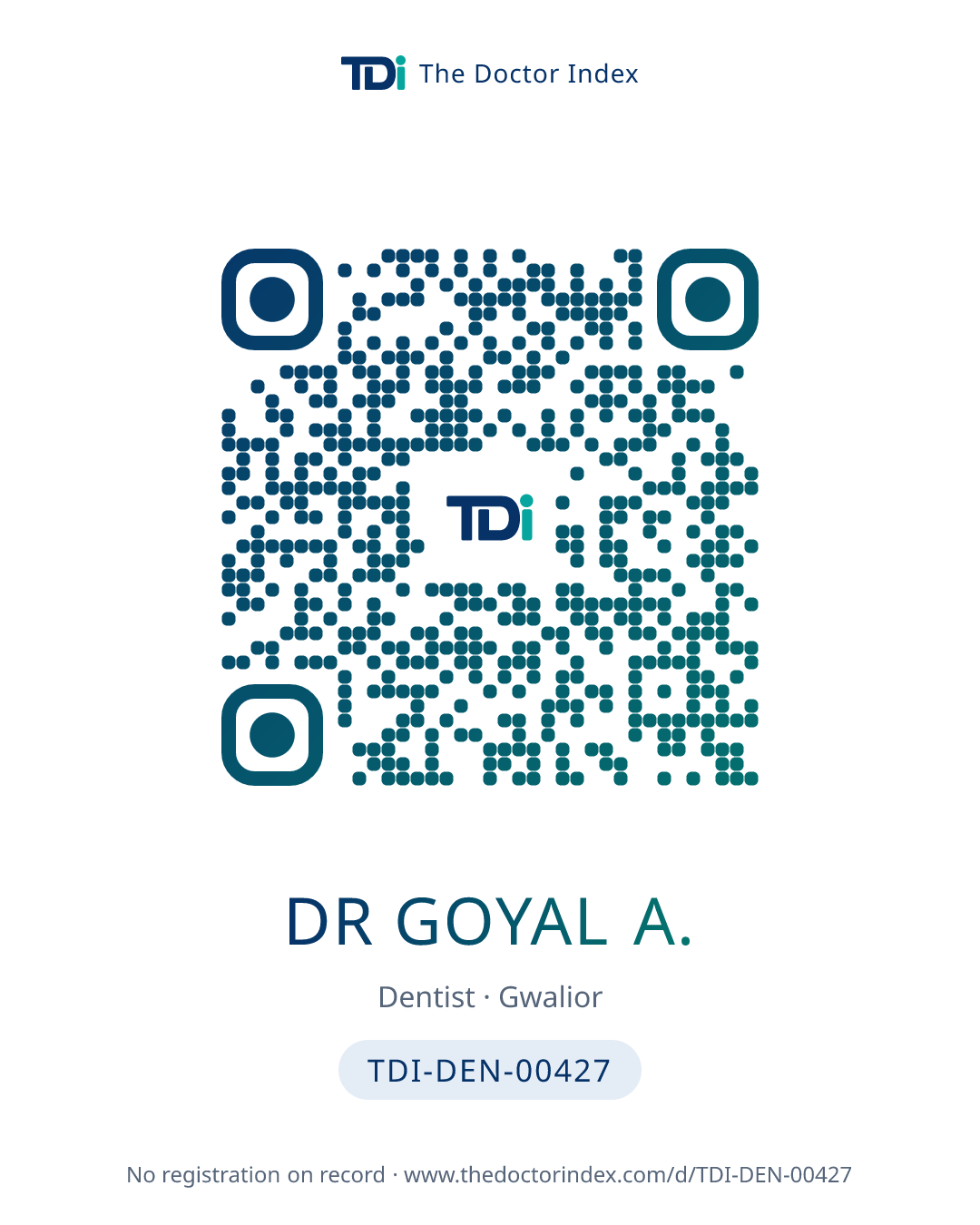QR card for Dr Goyal A., TDI-DEN-00427