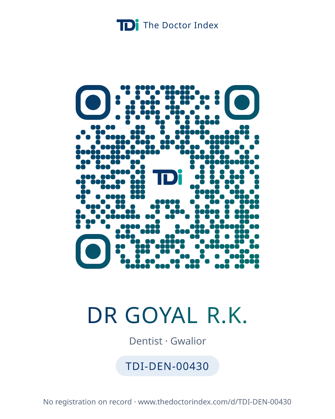 QR card for Dr Goyal R.K., TDI-DEN-00430