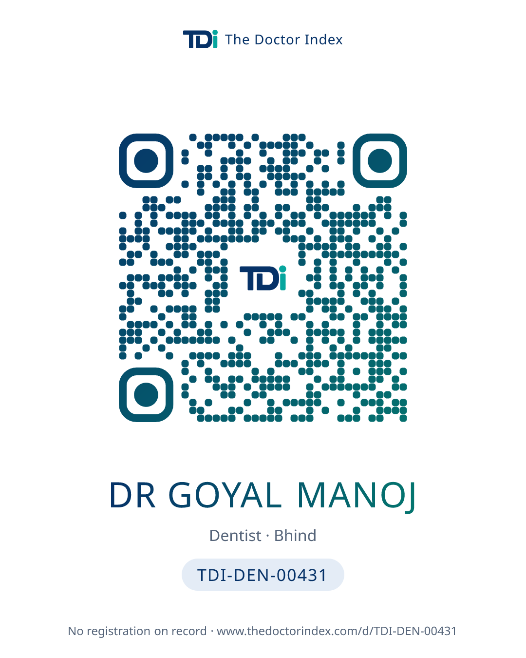 QR card for Dr Goyal Manoj, TDI-DEN-00431