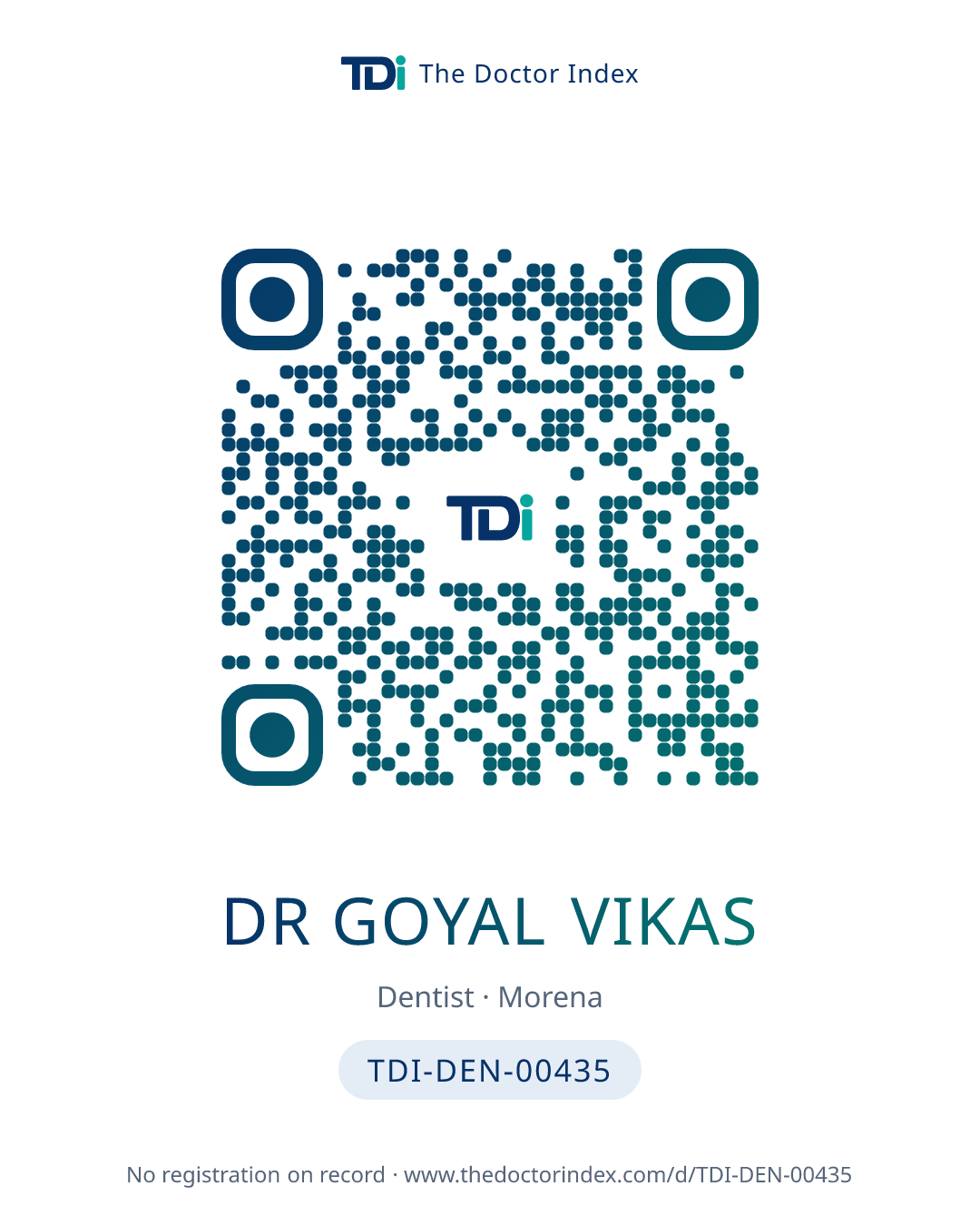 QR card for Dr Goyal Vikas, TDI-DEN-00435