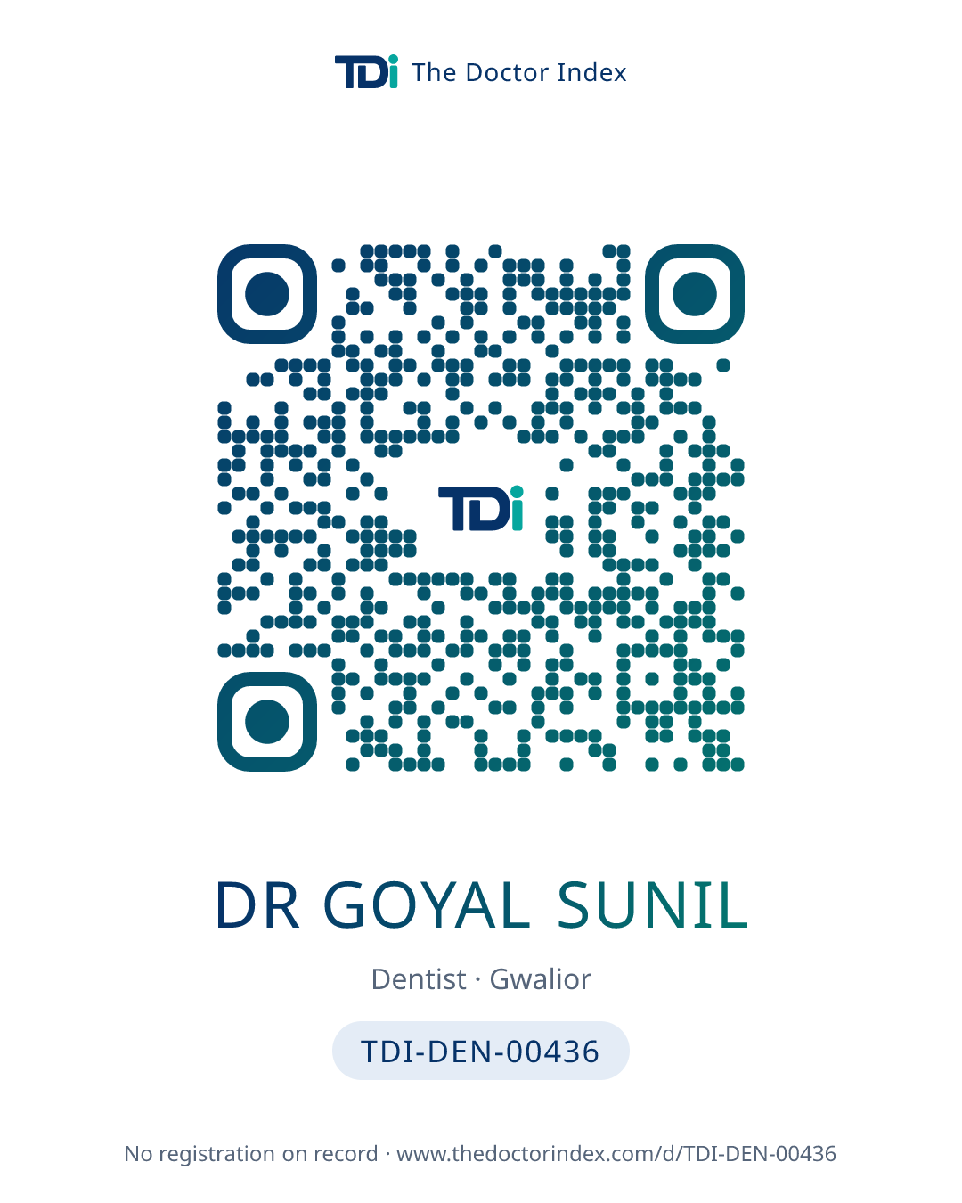 QR card for Dr Goyal Sunil, TDI-DEN-00436