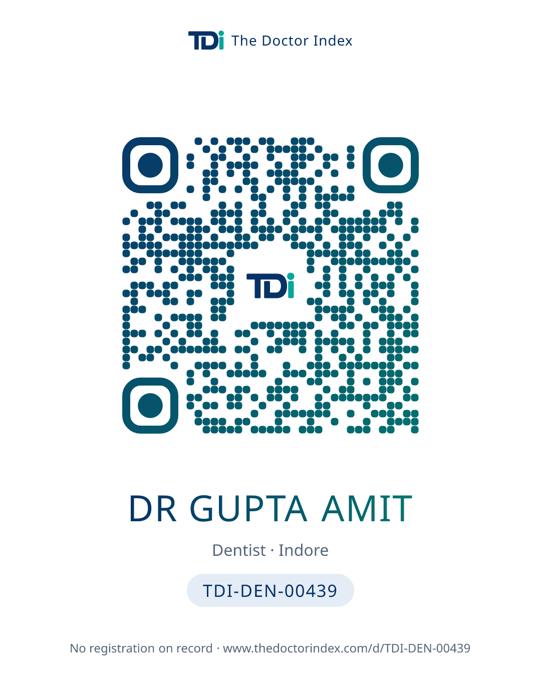 QR card for Dr Gupta Amit, TDI-DEN-00439
