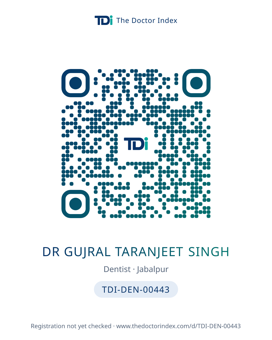 QR card for Dr Gujral Taranjeet Singh, TDI-DEN-00443